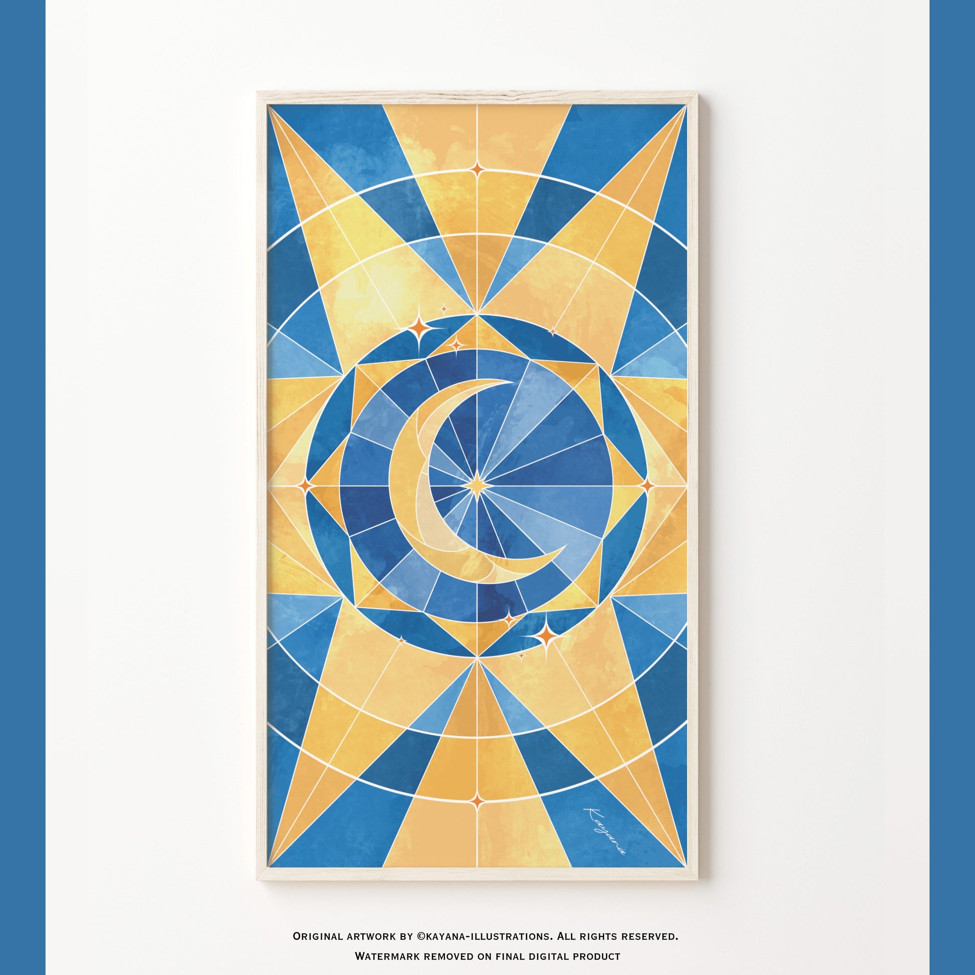 Stained Glass Blue moon poster Kayana Illustrations