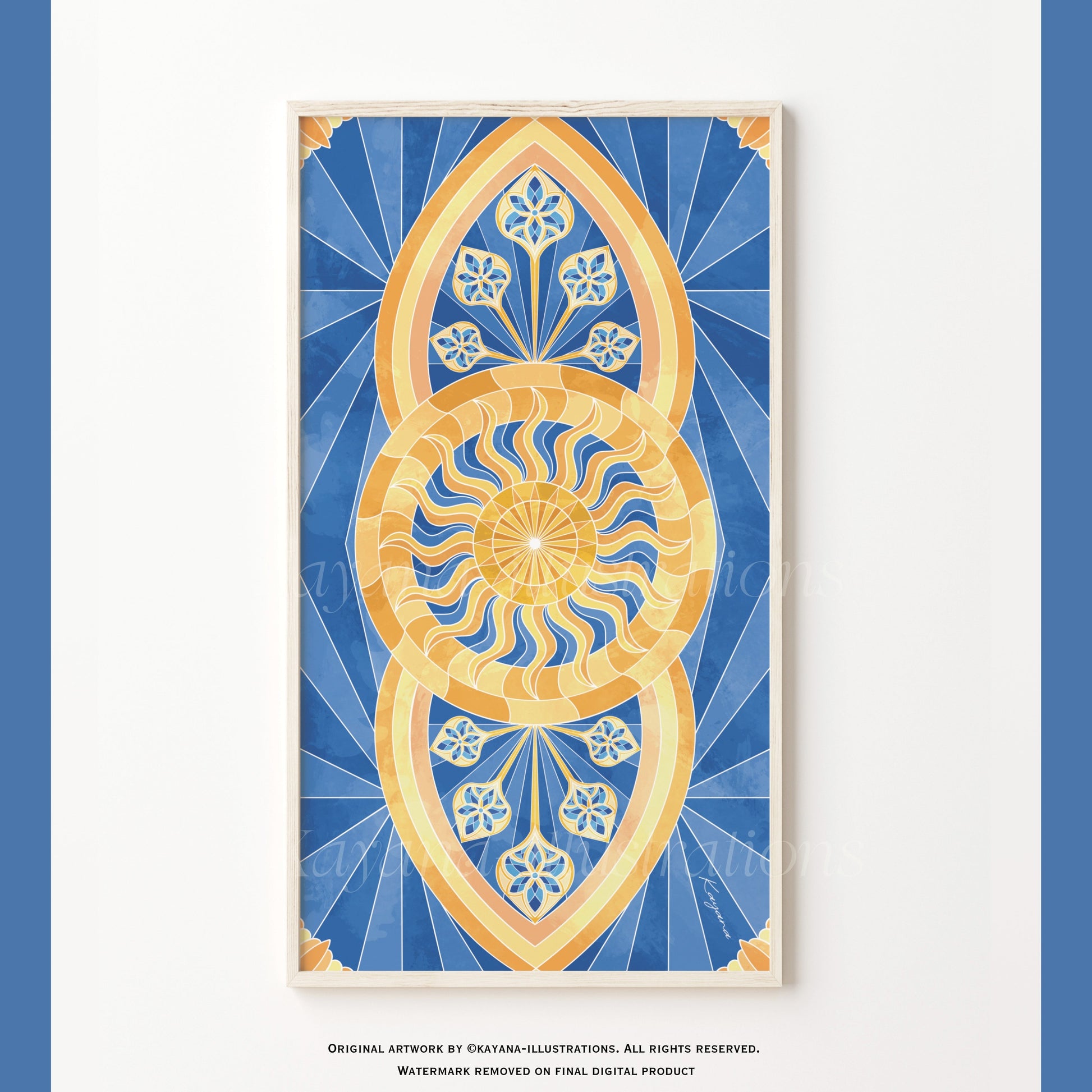 Stained Glass Blue sun poster Kayana Illustrations