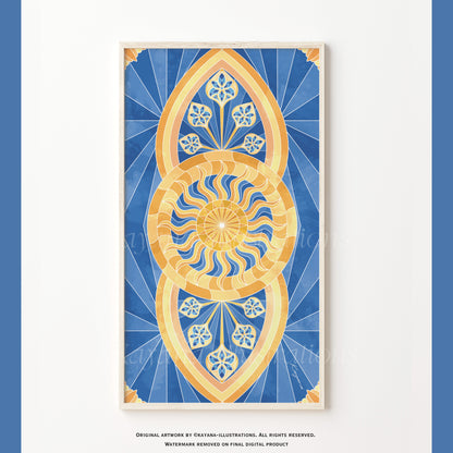 Stained Glass Blue sun poster Kayana Illustrations