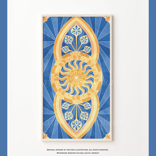 Stained Glass Blue sun poster Kayana Illustrations