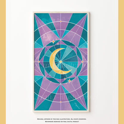Stained Glass purple moon poster Kayana Illustrations