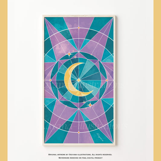 Stained Glass purple moon poster Kayana Illustrations