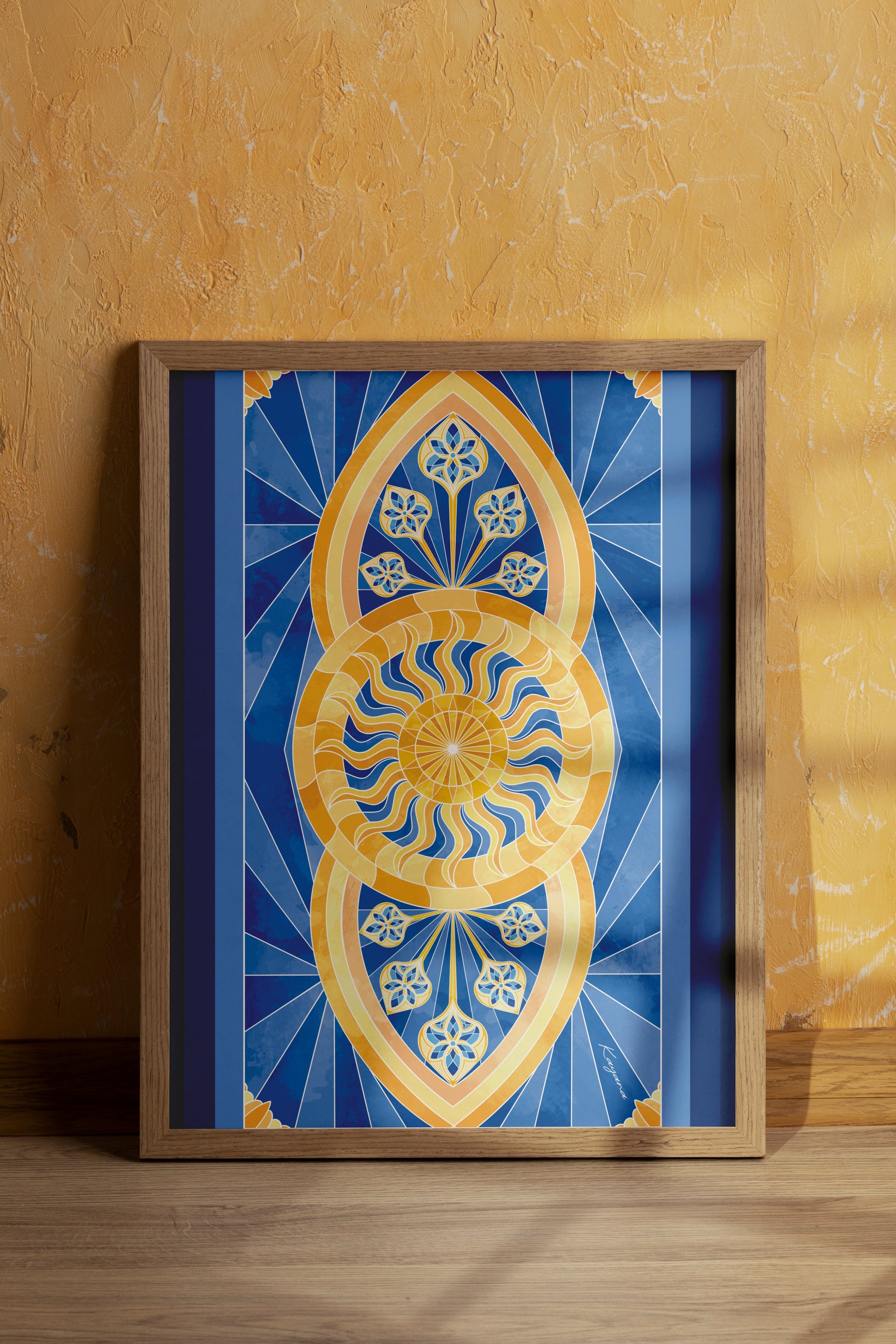 Stained Glass Blue sun poster Kayana Illustrations