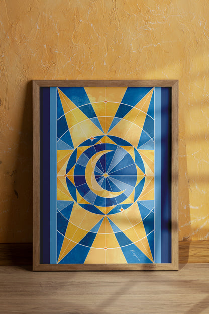 Stained Glass Blue moon poster Kayana Illustrations