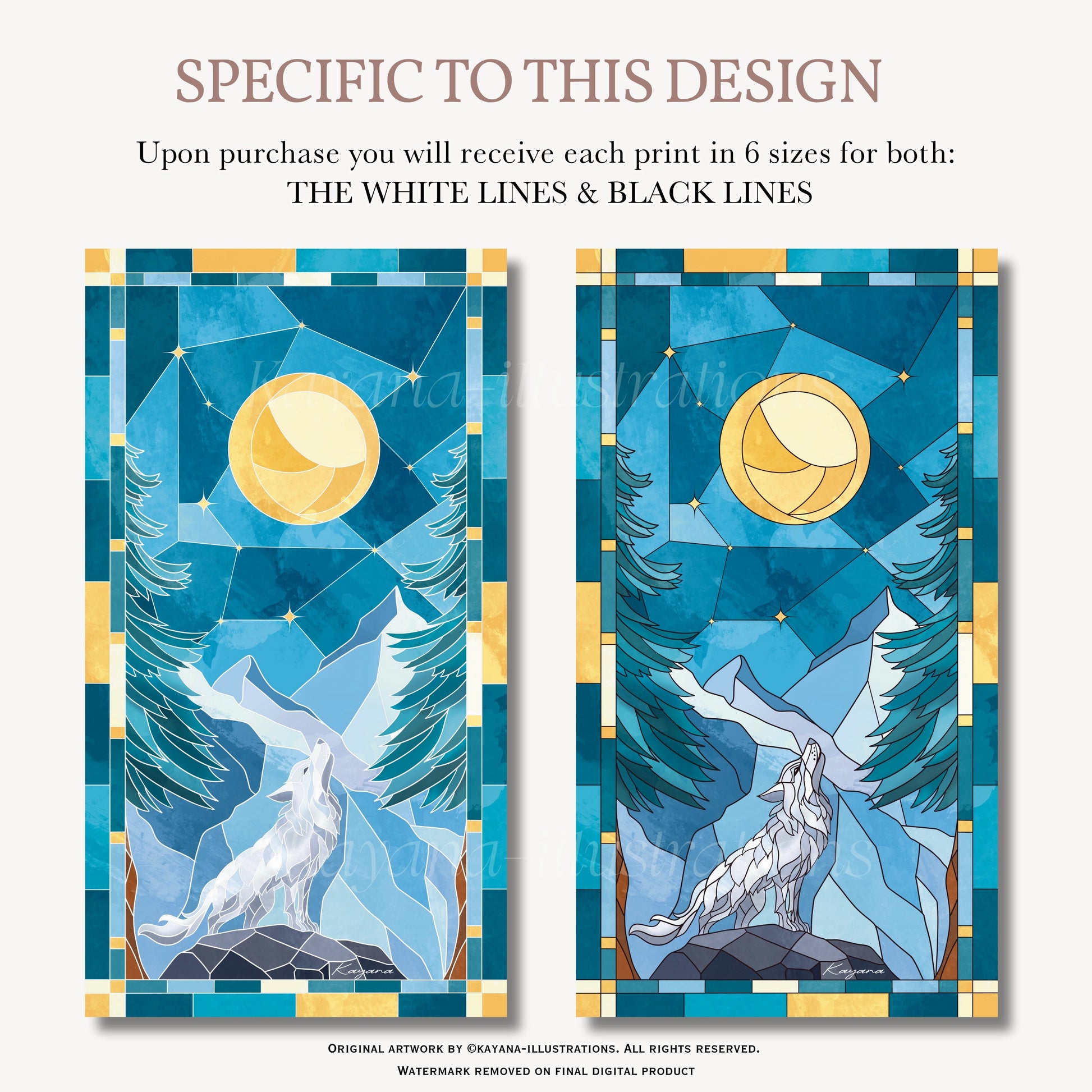 Stained Glass Wolf poster Kayana Illustrations