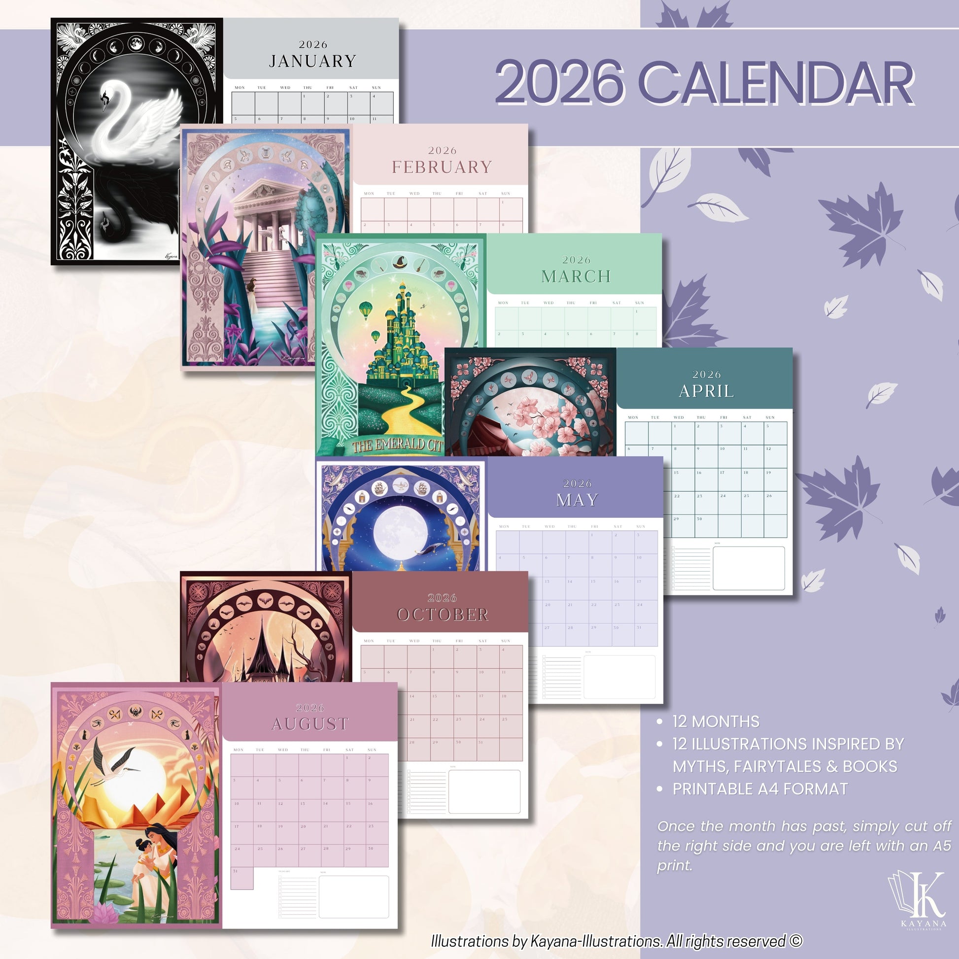 2026 Printable calendar Kayana Illustrations