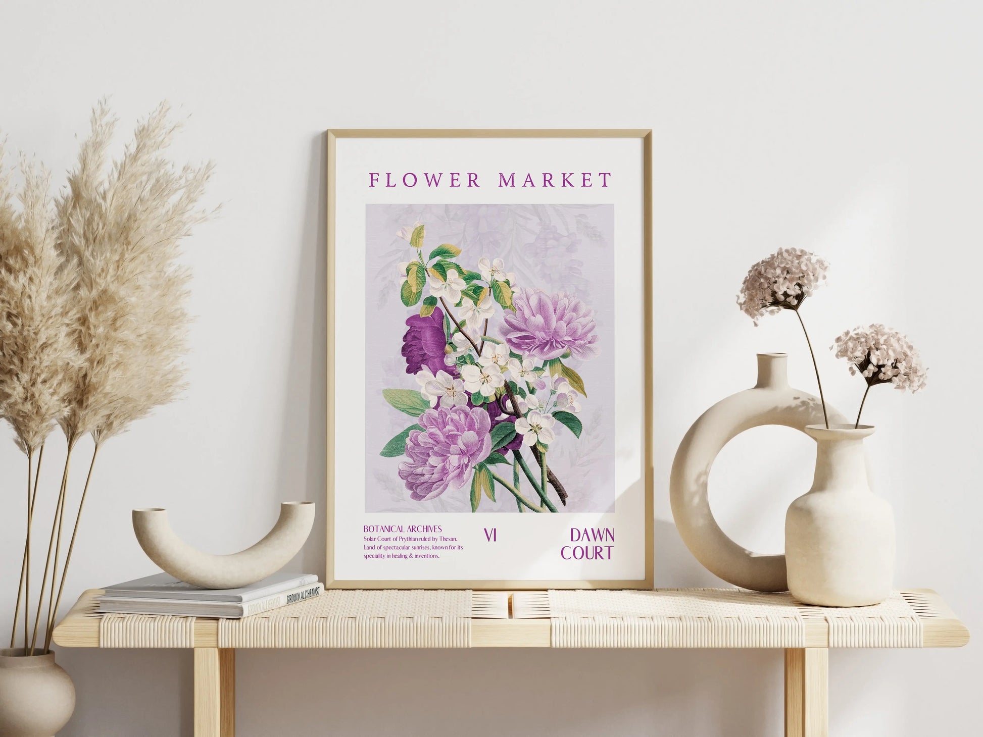 Dawn Court Flower Market Poster  inspired by ACOTAR featuring elegant floral designs.