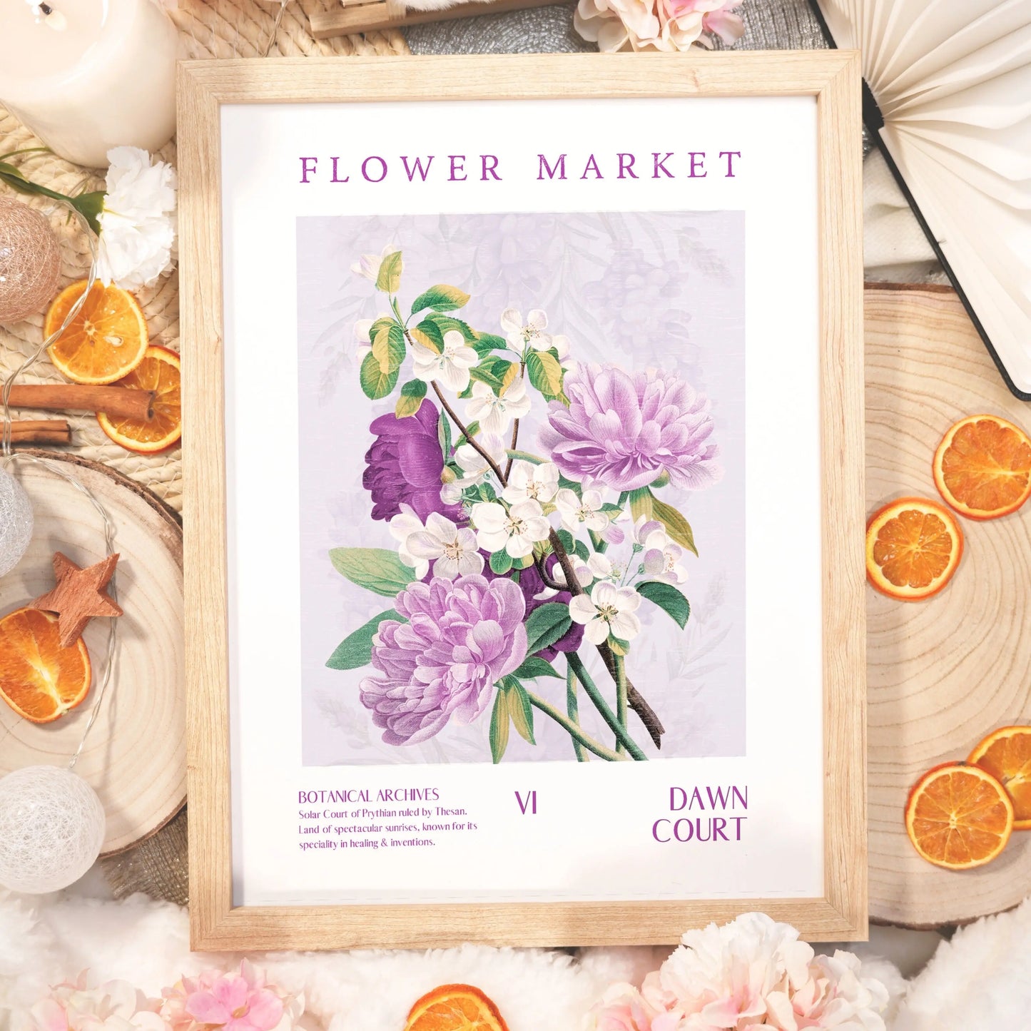 Dawn Court Flower Market Poster  inspired by ACOTAR featuring elegant floral designs.