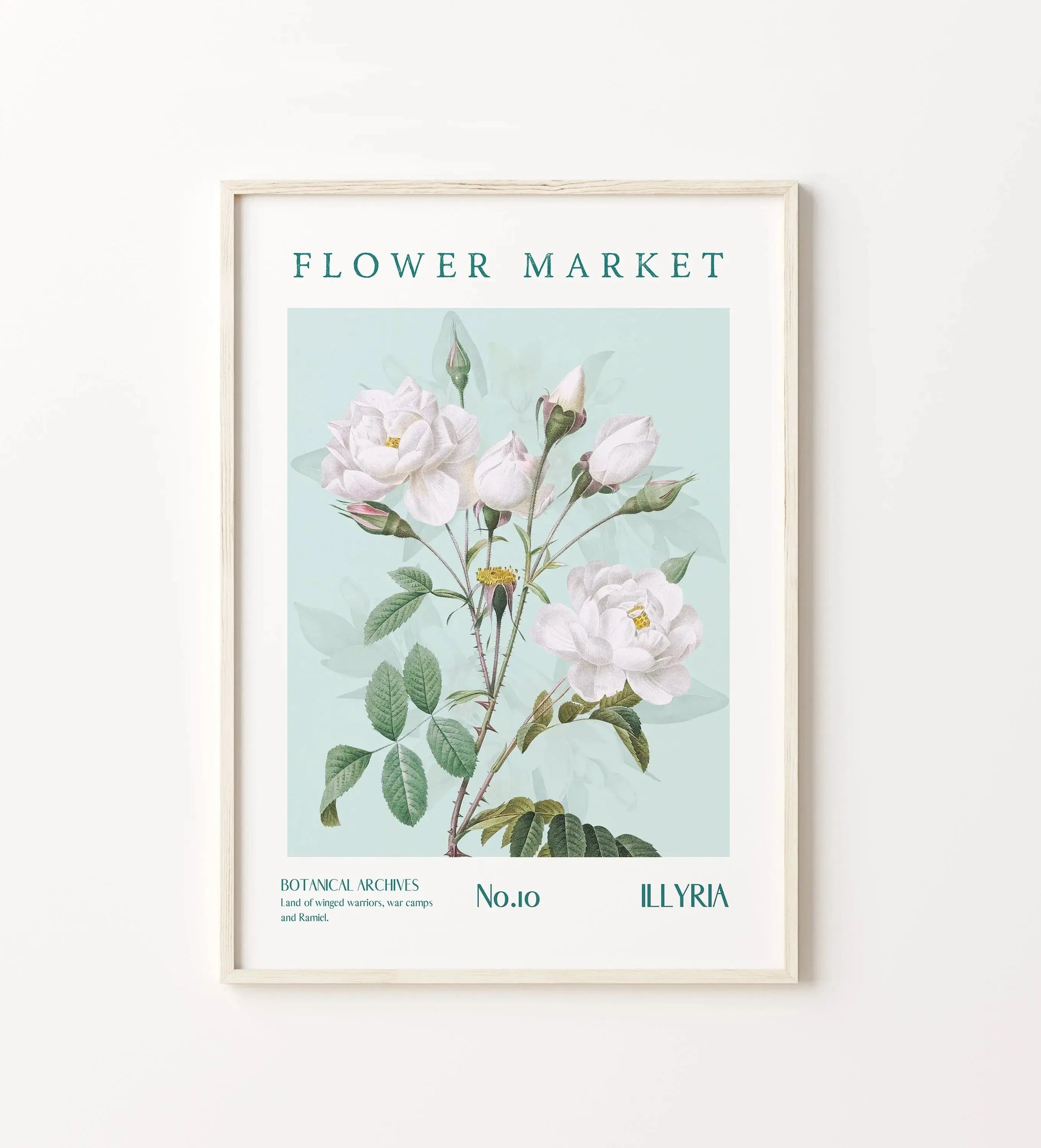 Illyria Flower Market poster inspired by the Night Court from ACOTAR, with celestial floral accents and vintage typography