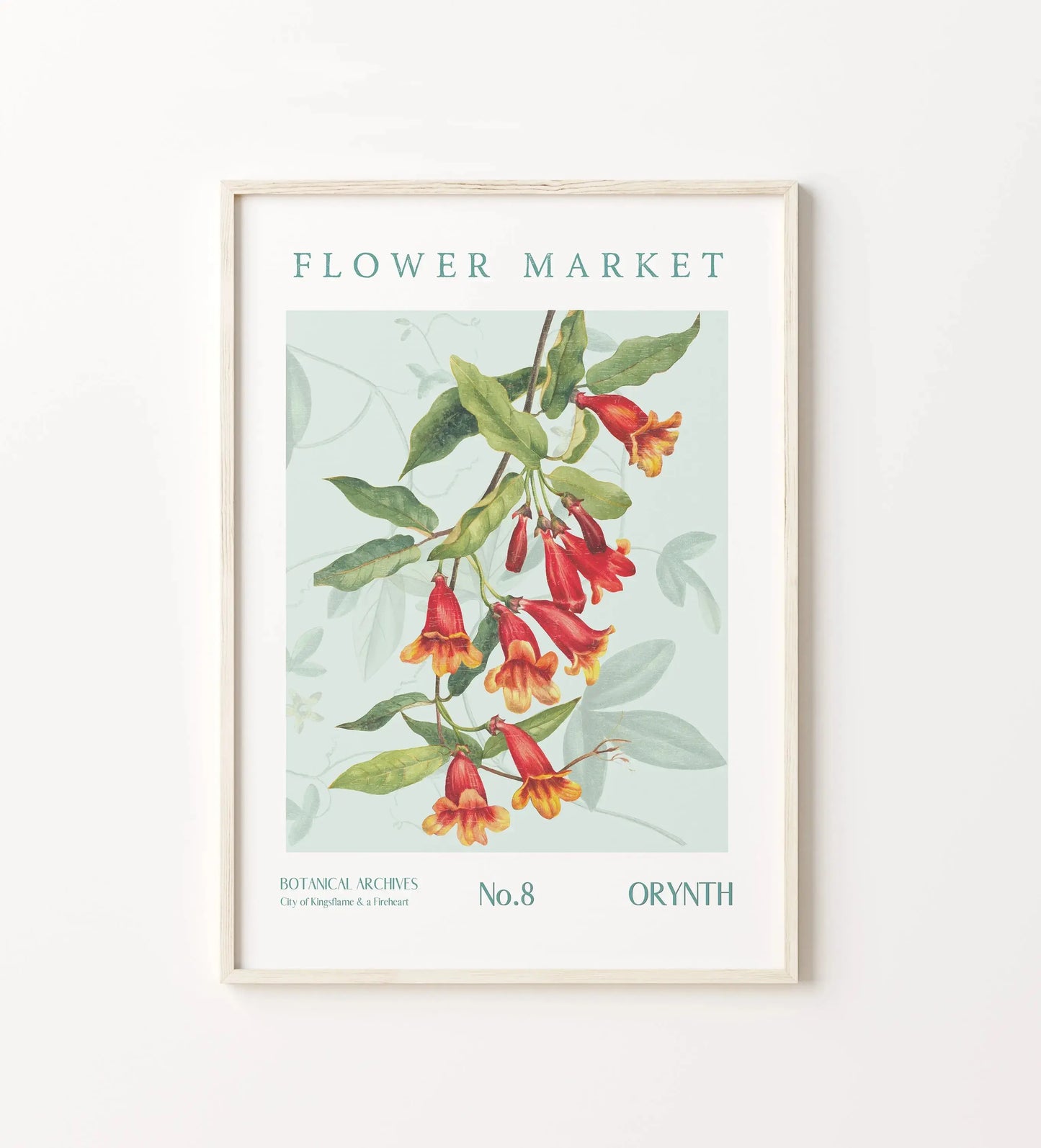 Flower Market poster inspired by Orynth from Throne of Glass, featuring elegant floral designs and vintage typography.