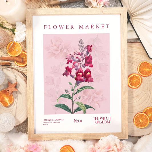 Flower Market poster inspired by the Witch Kingdom from Throne of Glass, with bold and mysterious blooms. After all, Abraxos loves the wildflowers.