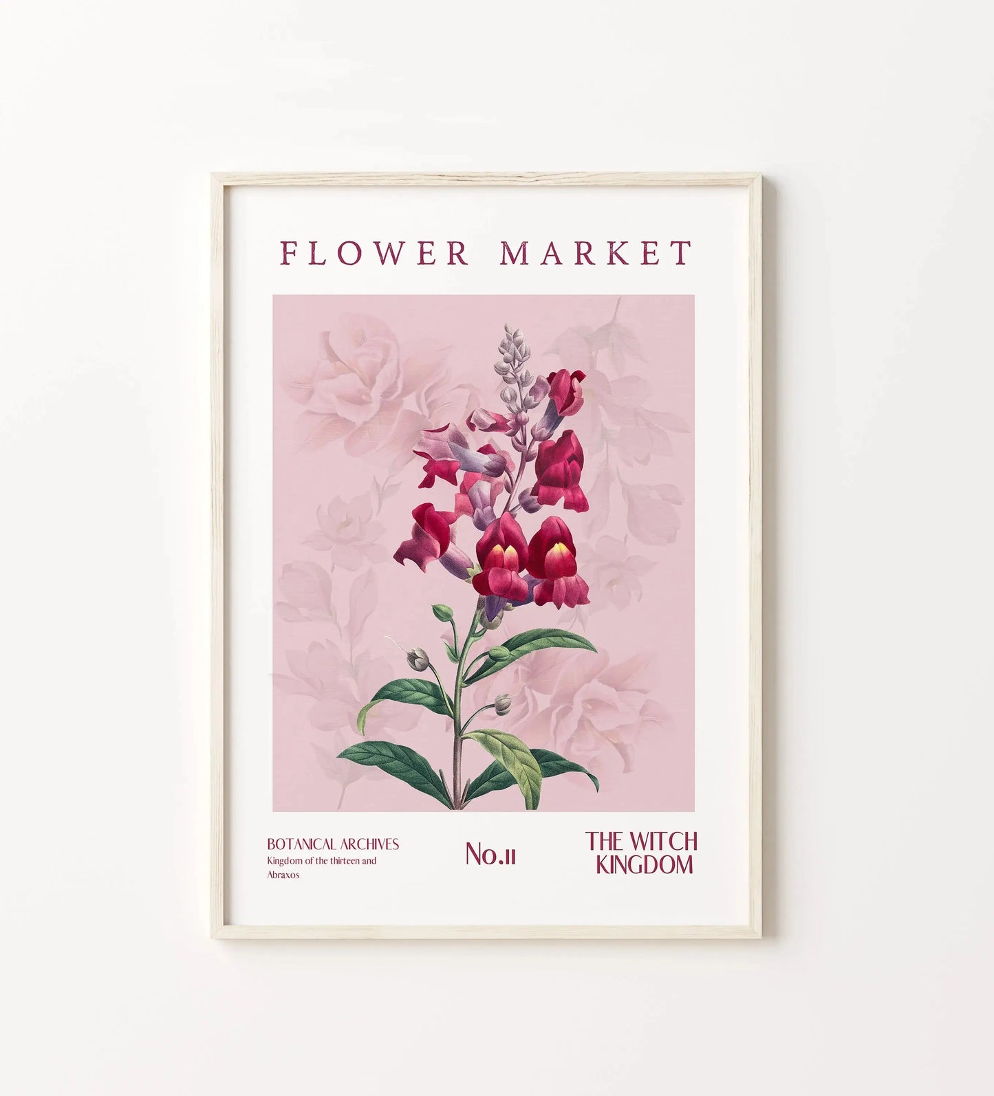 Flower Market poster inspired by the Witch Kingdom from Throne of Glass, with bold and mysterious blooms and vintage typography