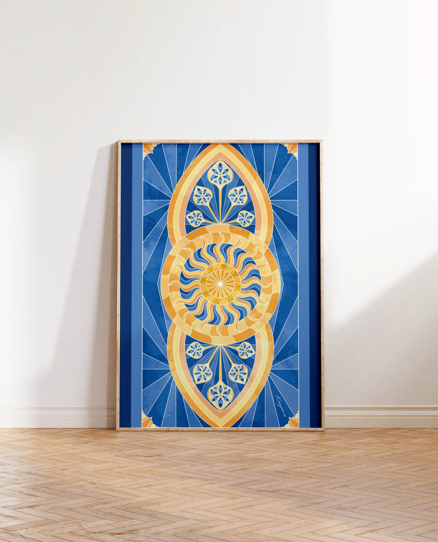 Stained Glass Blue sun poster Kayana Illustrations