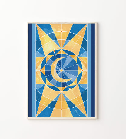 Stained Glass Blue moon poster Kayana Illustrations