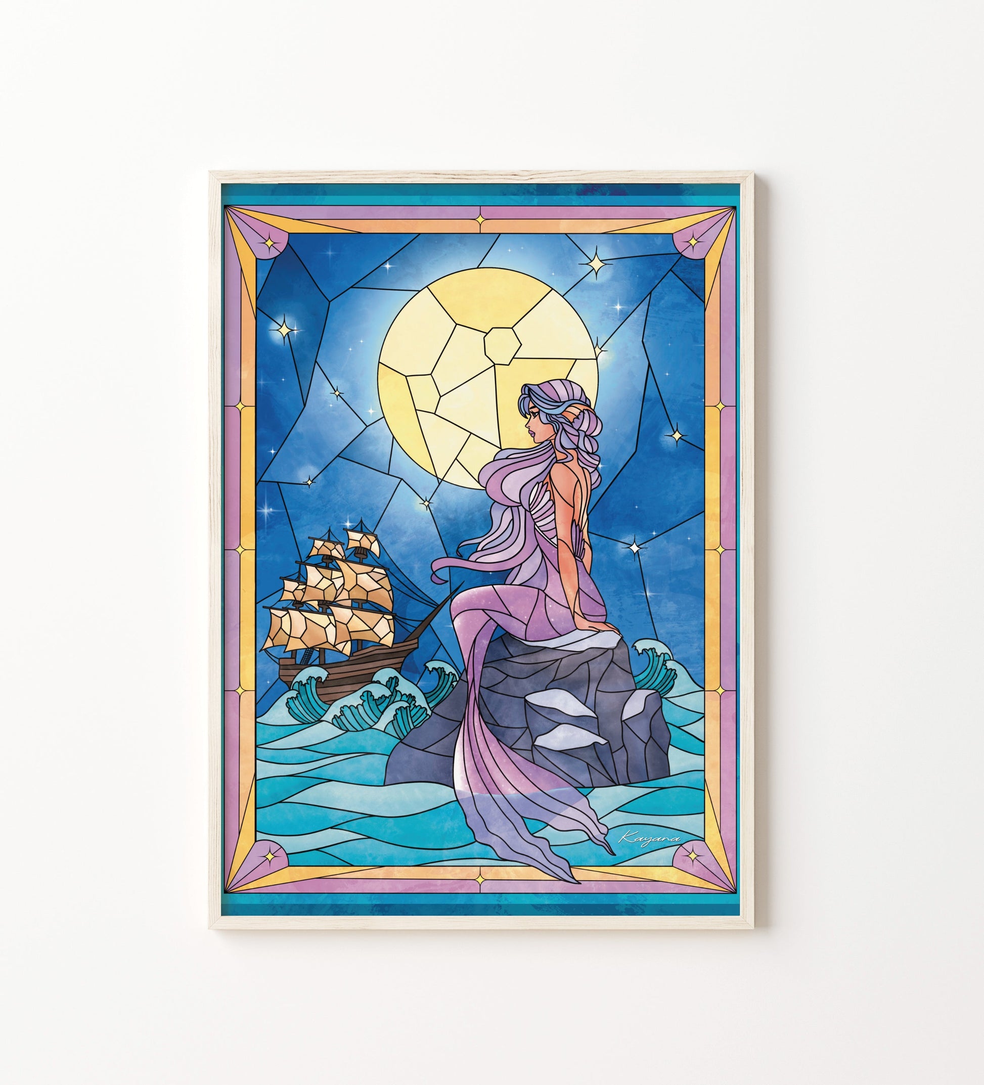 Stained Glass Mermaid poster Kayana Illustrations