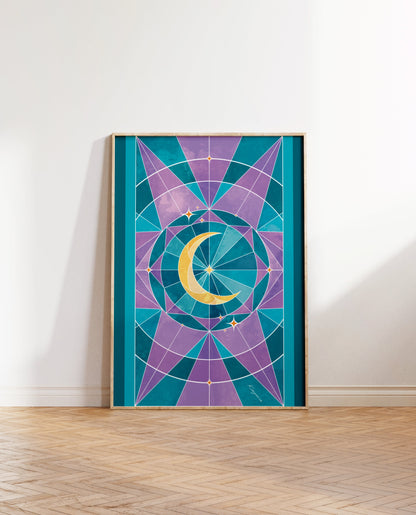 Stained Glass purple moon poster Kayana Illustrations