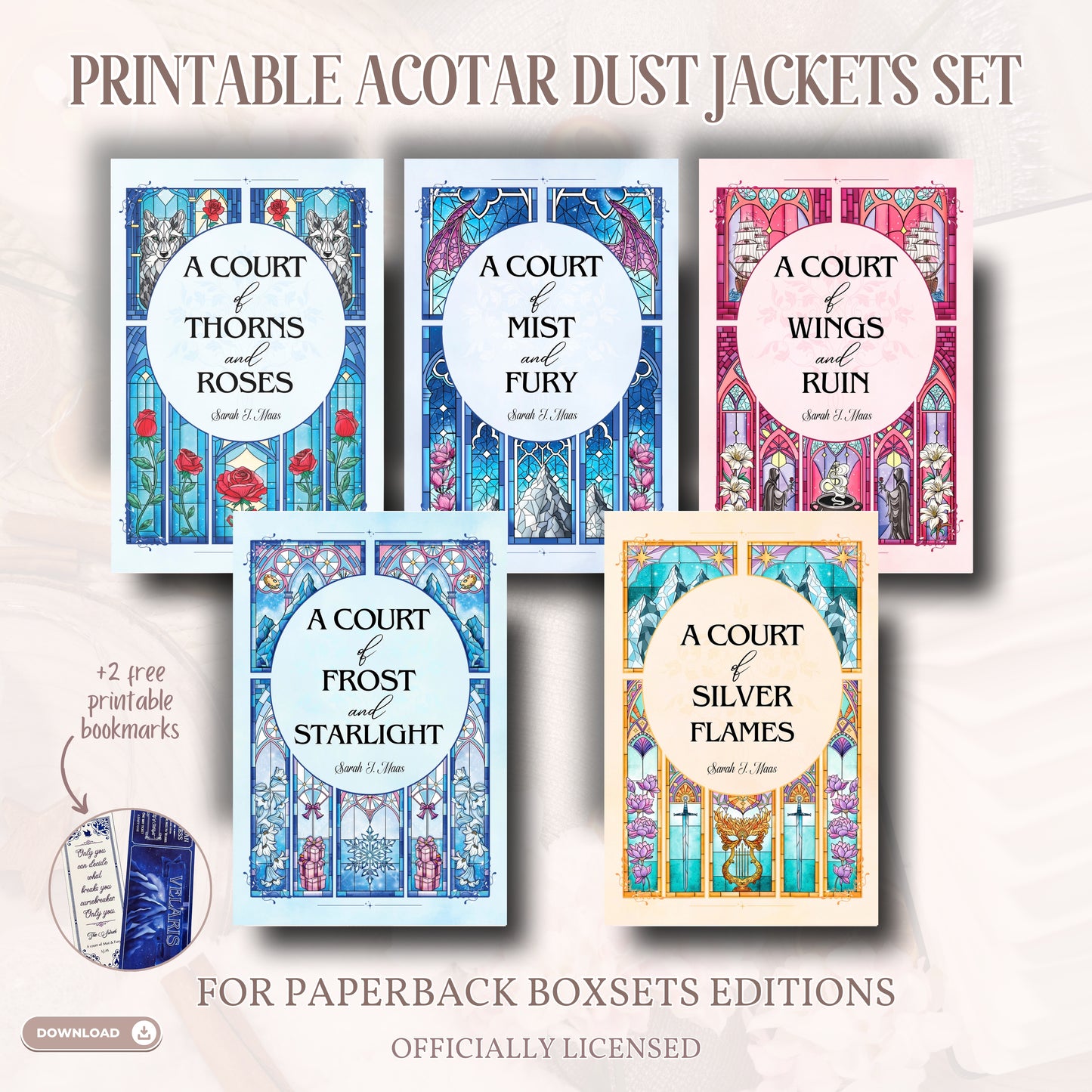 ACOTAR Printable Stained Glass Dust Jackets / Book Cover