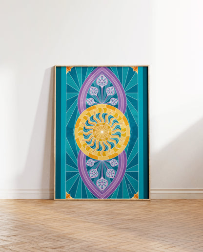 Stained Glass purple sun poster Kayana Illustrations